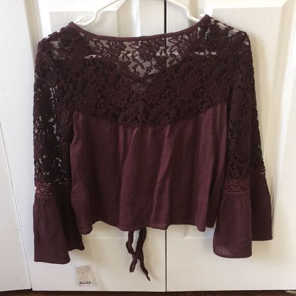 Junior’s Maroon Peasant Blouse - Picture 2 of 4